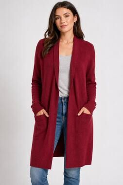 Treasure & Bond Burgundy Open Front Longline Soft Cardigan Sweater Pockets S